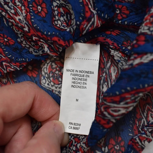 Lucky Brand Floral Crochet Peasant Blouse Sz M Crinkle Sheer Southwestern Boho - Picture 12 of 16